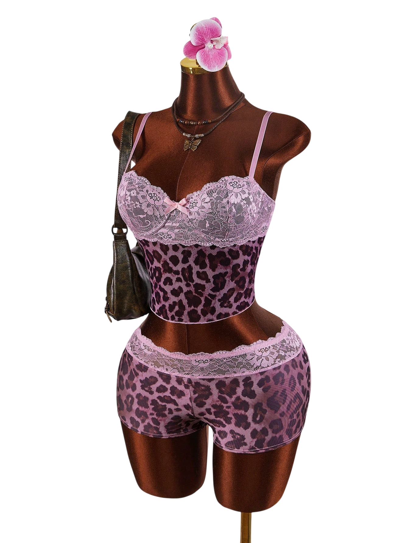 Women's   Lace Trim Cami & Shorts Lounge Set