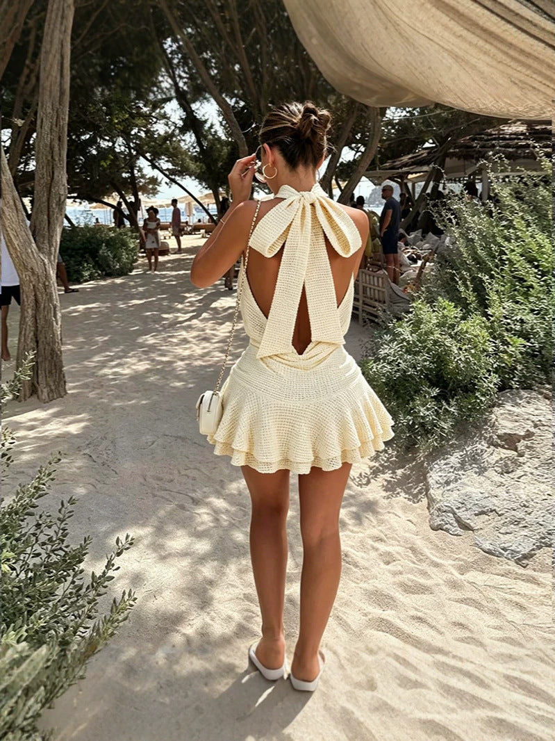 Women's Elegant Halter Neck  Ruffle Mini Dress