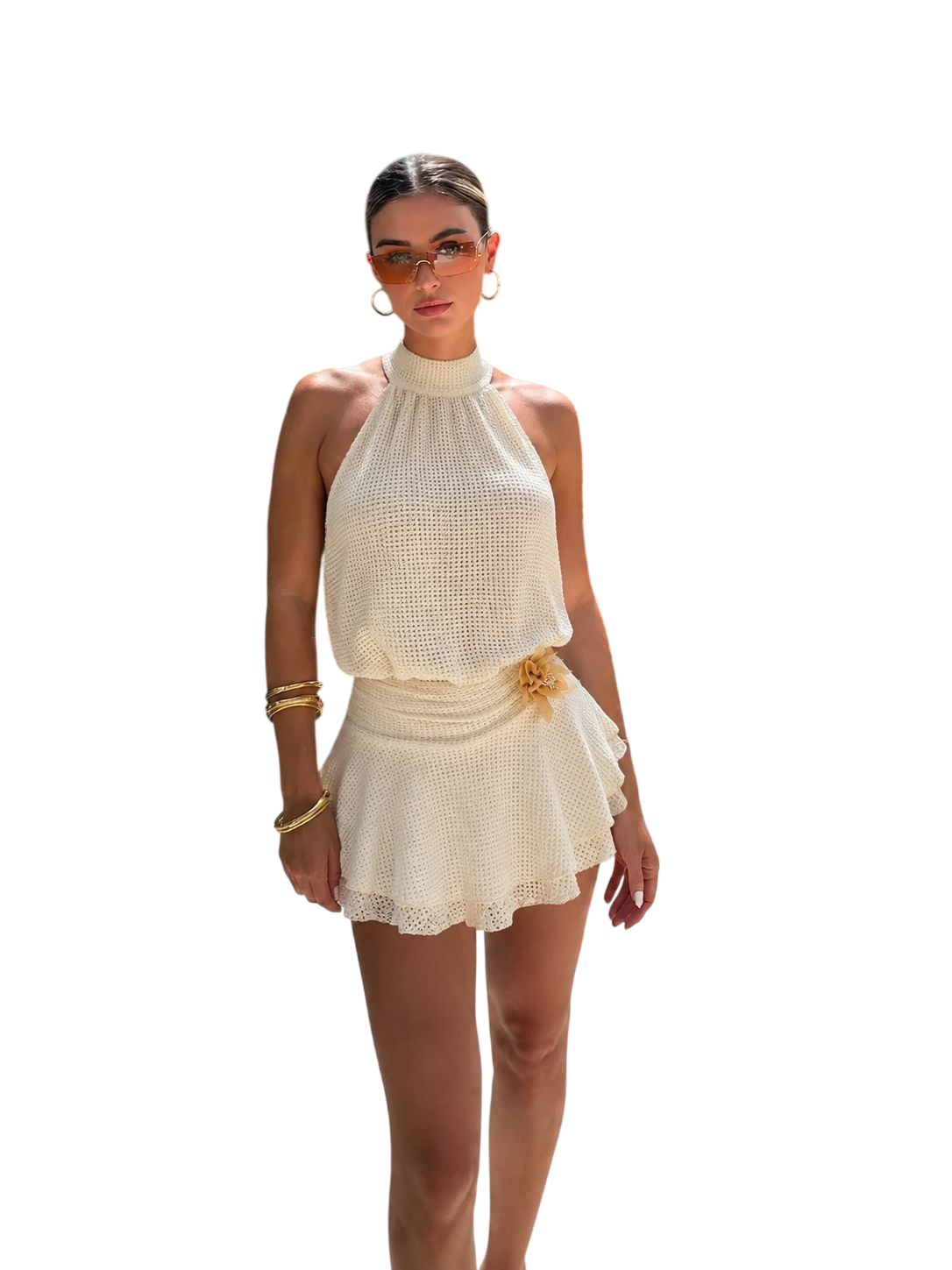 Women's Elegant Halter Neck  Ruffle Mini Dress