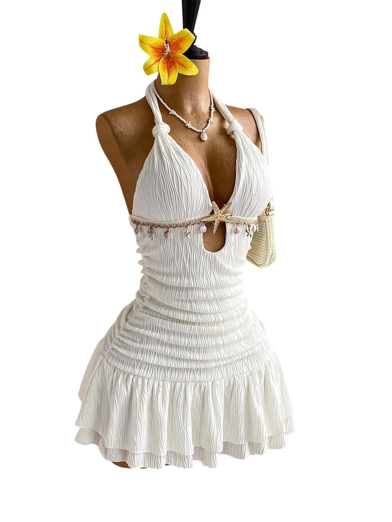 Women's Coastal Chic Halter Neck Ruched Mini Dress