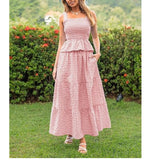 Women's Pink Gingham Smocked Tiered Maxi Sundress