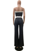 Chic Grey Pinstripe Strapless Crop Top & Pants Set