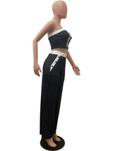 Chic Grey Pinstripe Strapless Crop Top & Pants Set