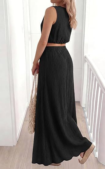 Elegant Black Sleeveless Crop Top & Maxi Skirt
