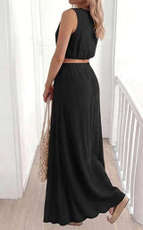 Elegant Black Sleeveless Crop Top & Maxi Skirt