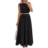 Elegant Black Sleeveless Crop Top & Maxi Skirt