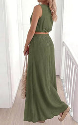 Elegant Black Sleeveless Crop Top & Maxi Skirt