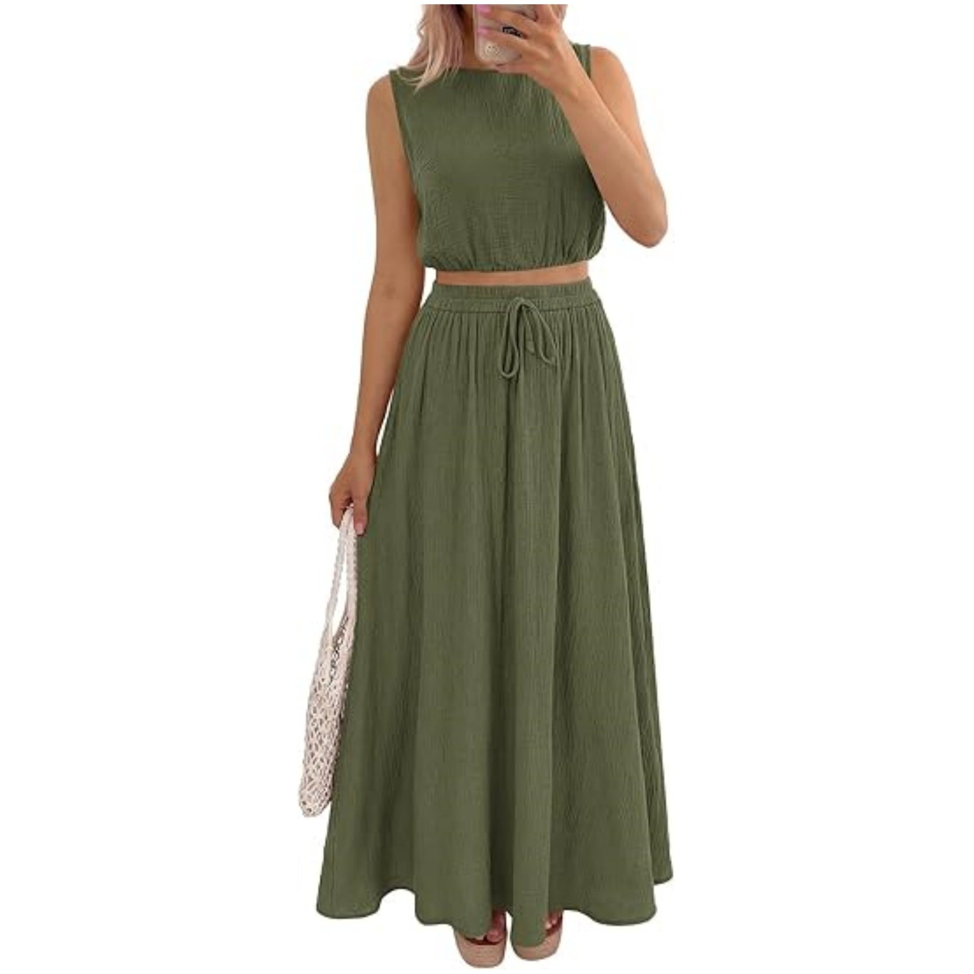 Elegant Black Sleeveless Crop Top & Maxi Skirt