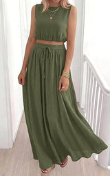Elegant Black Sleeveless Crop Top & Maxi Skirt