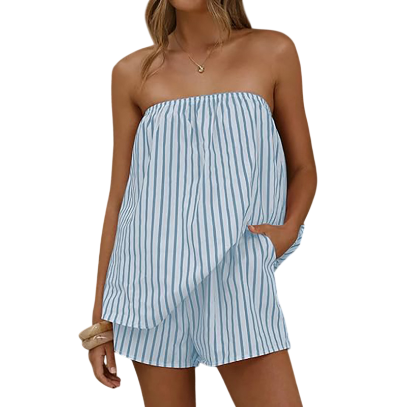 Casual Red Stripe Strapless Top