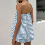 Casual Red Stripe Strapless Top