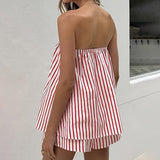 Casual Red Stripe Strapless Top