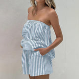 Casual Red Stripe Strapless Top