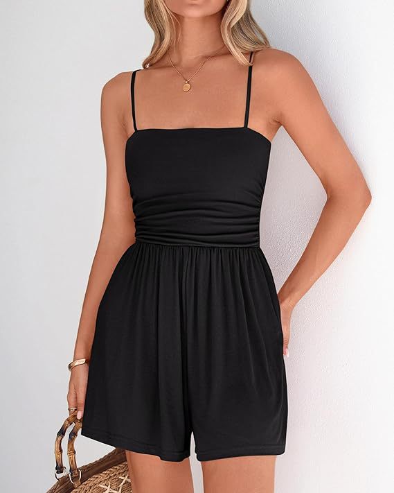 Black Sleeveless Ruched Waist Romper