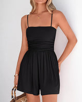 Black Sleeveless Ruched Waist Romper