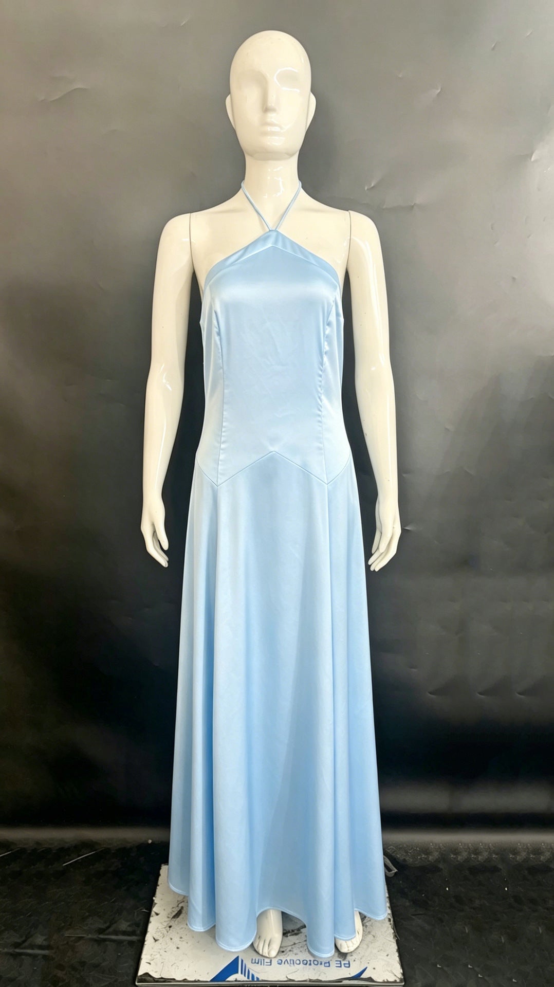 Elegant Sky Blue One-Shoulder Satin Evening Gown
