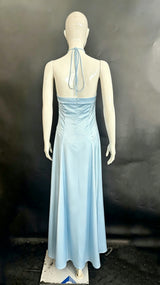 Elegant Sky Blue One-Shoulder Satin Evening Gown