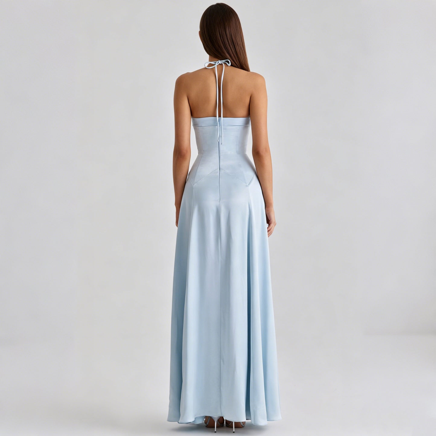 Elegant Sky Blue One-Shoulder Satin Evening Gown