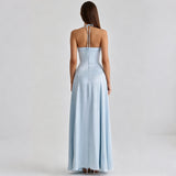Elegant Sky Blue One-Shoulder Satin Evening Gown