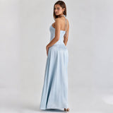 Elegant Sky Blue One-Shoulder Satin Evening Gown