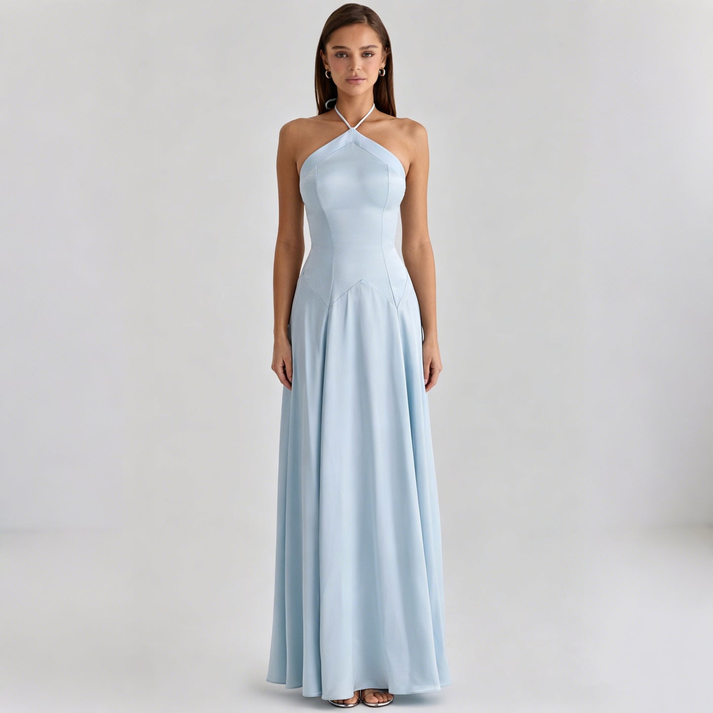 Elegant Sky Blue One-Shoulder Satin Evening Gown