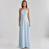 Elegant Sky Blue One-Shoulder Satin Evening Gown
