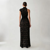 Black Lace One-Shoulder Cutout Maxi Dress