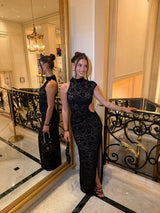 Black Lace One-Shoulder Cutout Maxi Dress