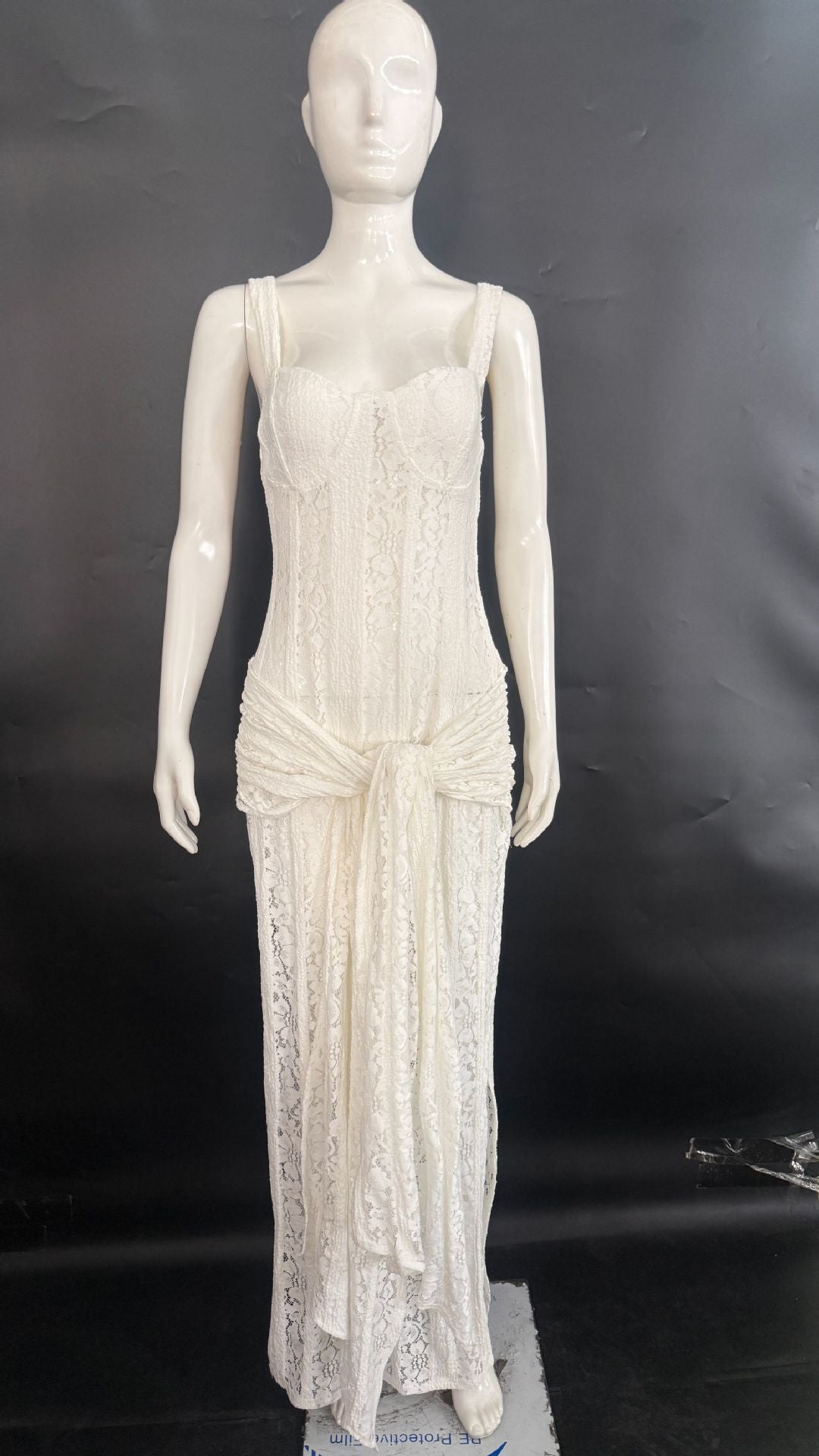 White Lace Corset Maxi Evening Dress