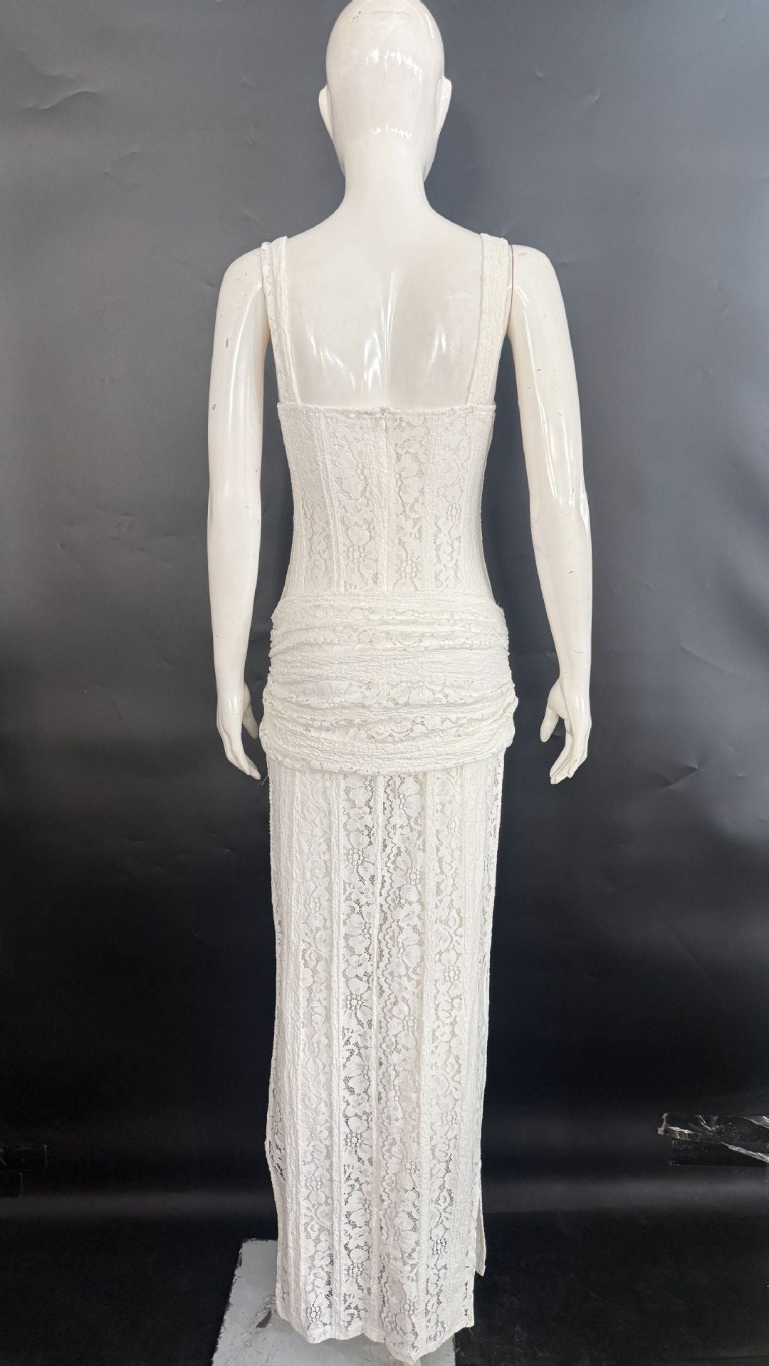 White Lace Corset Maxi Evening Dress