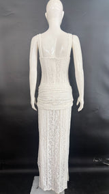 White Lace Corset Maxi Evening Dress