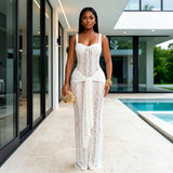 White Lace Corset Maxi Evening Dress
