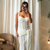 White Lace Corset Maxi Evening Dress