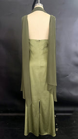 Elegant Olive Green Satin Halter Maxi Evening Gown