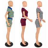 Blue & Yellow Striped  Top and  Shorts Set