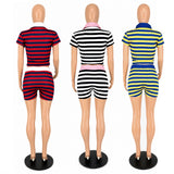 Blue & Yellow Striped  Top and  Shorts Set
