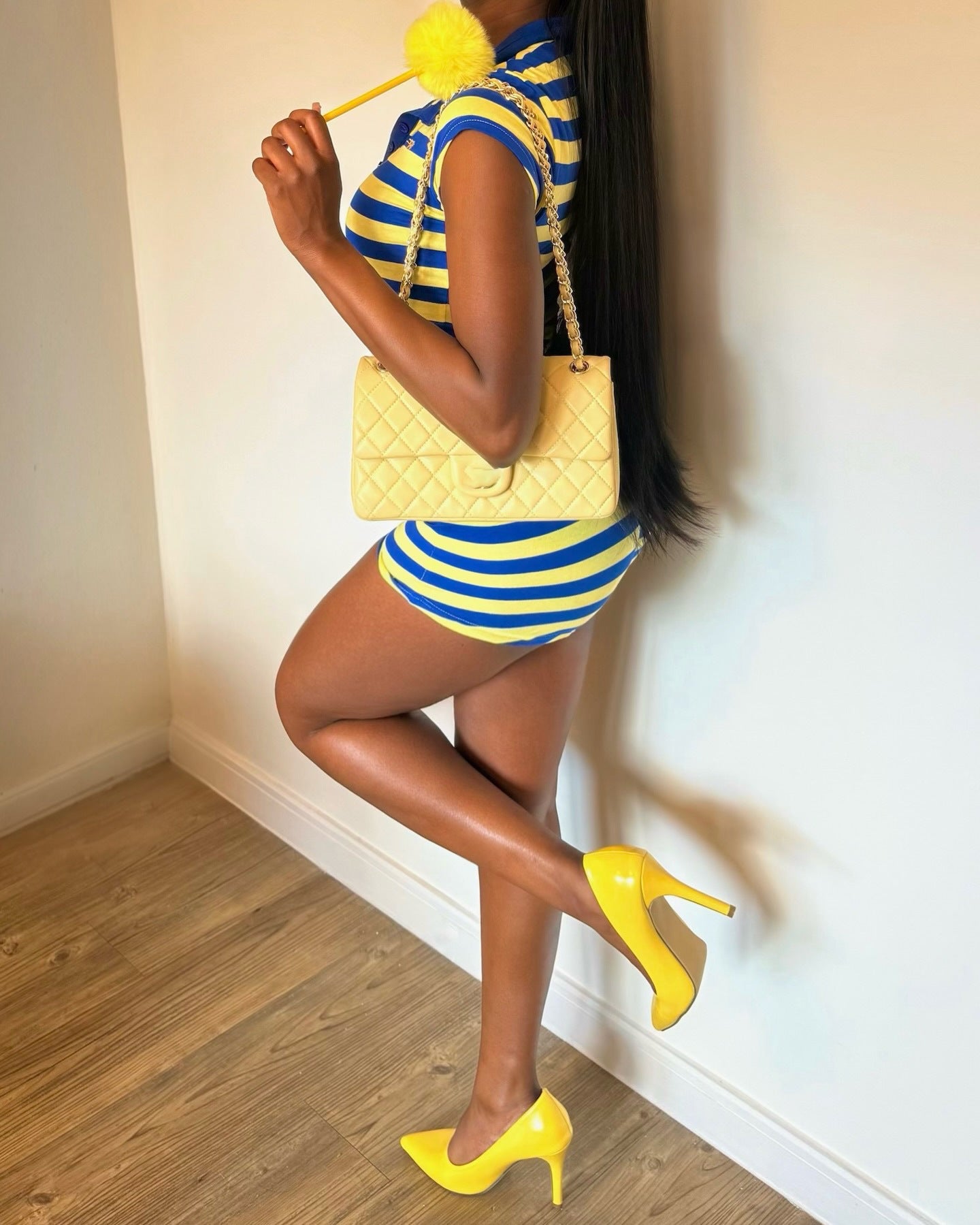Blue & Yellow Striped  Top and  Shorts Set