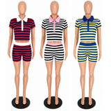 Blue & Yellow Striped  Top and  Shorts Set