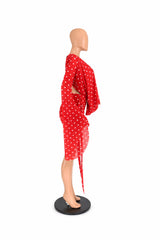 Polka Dot Deep V Mini Dress with Bell Sleeves