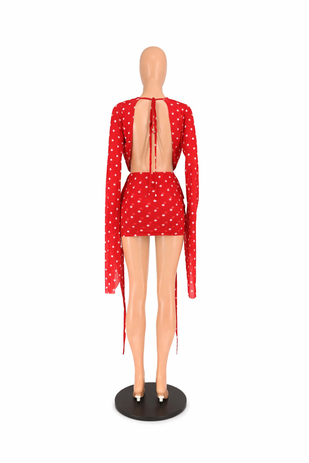 Polka Dot Deep V Mini Dress with Bell Sleeves