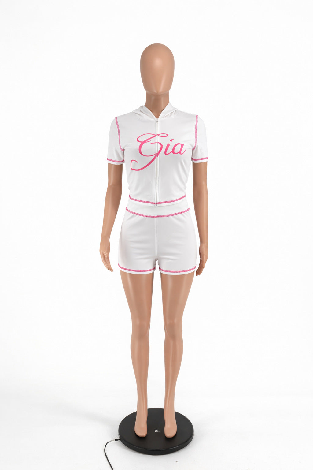 White Zip-Up Hooded Romper Lounge Set