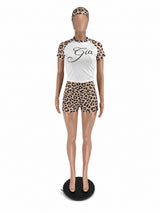 Leopard Print Lounge Shorts Set with  Headband