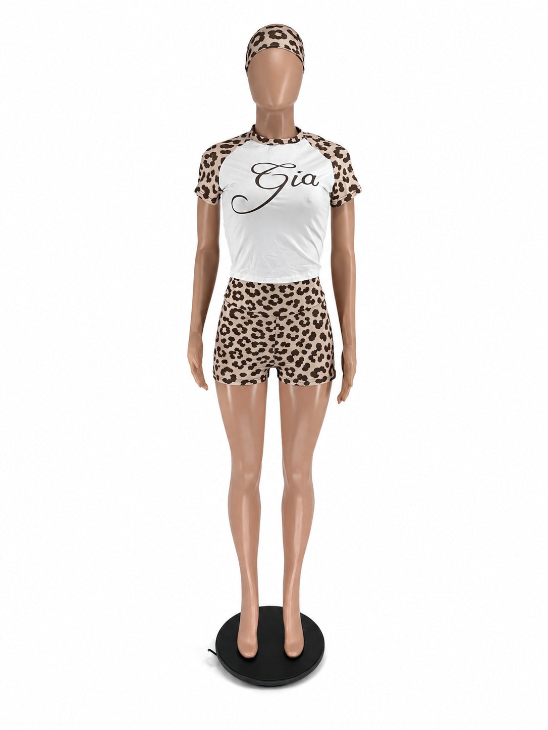 Leopard Print Lounge Shorts Set with  Headband
