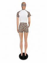 Leopard Print Lounge Shorts Set with  Headband
