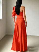 One-Shoulder Belted Wide Leg Jumpsuit