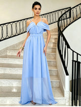 Elegant Off-Shoulder Chiffon A-Line Maxi Dress