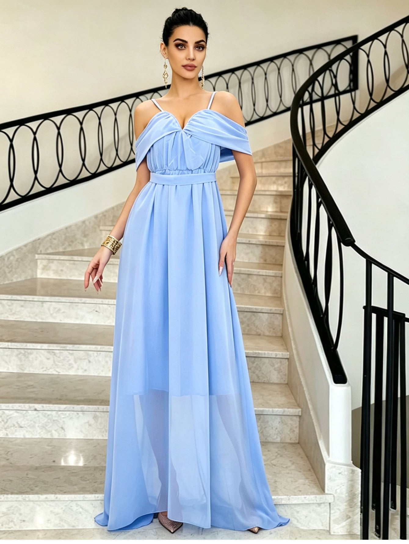 Elegant Off-Shoulder Chiffon A-Line Maxi Dress