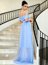 Elegant Off-Shoulder Chiffon A-Line Maxi Dress