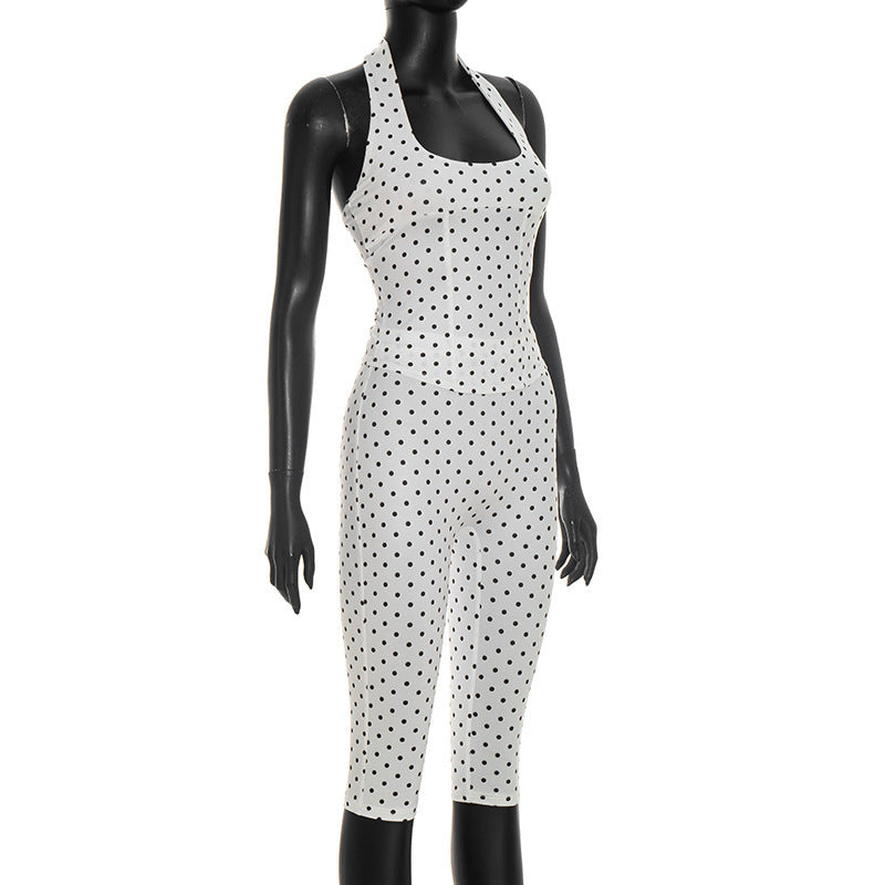 Women's Polka Dot Halter Capri Jumpsuit
