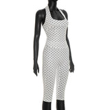 Women's Polka Dot Halter Capri Jumpsuit